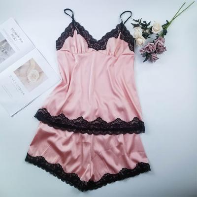 China New Fashion Custom Made Comfortable High Quality V-Neck V-Neckline QUICK DRY Lace Up Women's 2 PC Pajama Shorts Set for sale