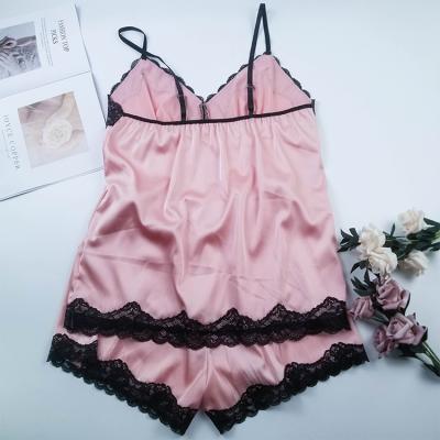 China Wholesale Custom Best Quality QUICK DRY Lace Up Satin 2 Piece Women Sleepwear Pajama Set for sale