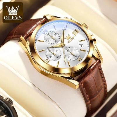 China Luxury Brand Mens DOM OLEVS 2872 Automatic Date OEM Waterproof Leather Fashion PU Diamond Quartz Men Watches for sale