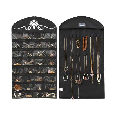 China Wholesale Price Cloth Hanging Jewelry Travel Custom Black Non-woven Organizer Bag Viable Storage Roll Organizer Bag for sale