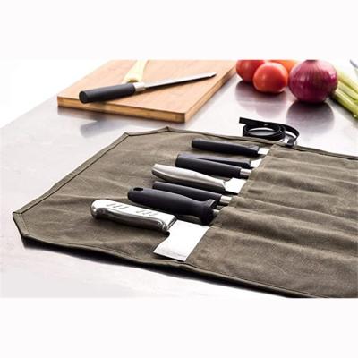 China Peeling Canvas Waterproof Waxed Vegetable Carving Creative Cutlery Set Beautiful Fork Kitchen Knife Holder Bag for sale