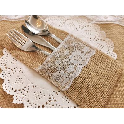 China Lucky Natural Christmas Wedding Gift Knife and Fork Bag Burlap Silverware Holder Cutlery Tableware Tote Bags Wedding Party for sale