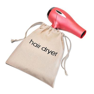 China Custom Natural White Household LOGO Reusable Travel Eco Biodegradable Cotton Canvas Drawstring Hair Dryer Storage Pouch Bag for sale