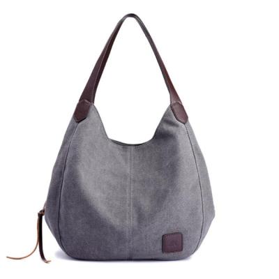 China Pre Handled Tender Gray Color 100 Cotton Canvas Shore Tote Bag Vanity Gift Travel Handle Bag Overnight for sale