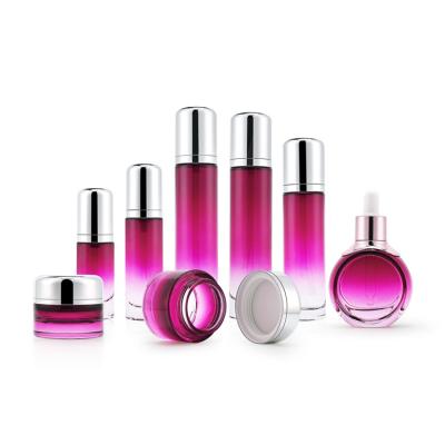 China 30g 70g 30ml 60ml 50ml 100ml 110ml 125ml Green Luxurious Cosmetic Purple Glass Body Lotion Bottles Cosmetic Packaging Sets for sale