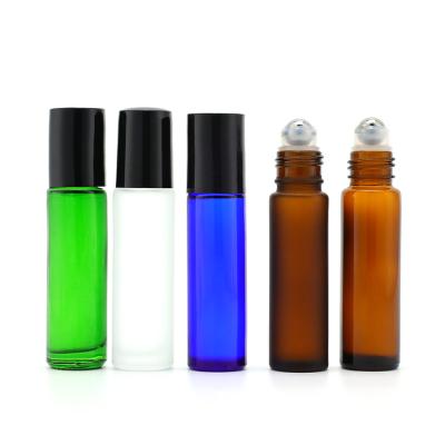 China Custom Empty Cosmetic 10ml 15ml Clear Amber Green Roll On Bottle Round Empty Lip Gloss Roll On Bottle for sale