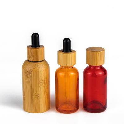 China Empty Bamboo Glass Essential Oil Dropper Bottle 5ml 10ml 15ml 20ml 30ml 50ml 100ml Round Eco Friendly Personal Care With Pipette for sale