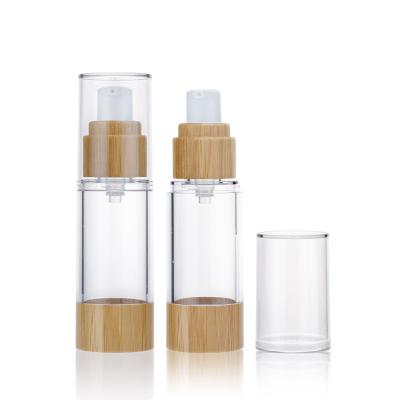 China Cosmetic 20ml 30ml 50ml Luxury Clear Lotion Container Cosmetic Packaging Pump Bamboo Airless Bottle for sale