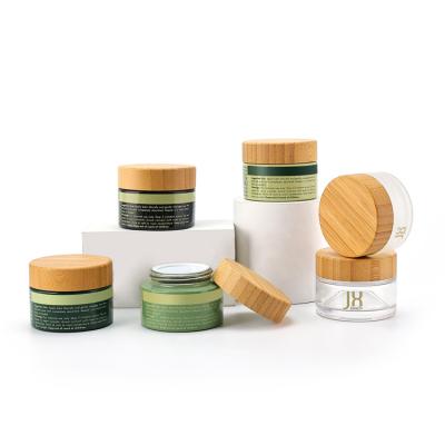 China Custom 50g Glass Cosmetic Cream Jar With Eco Friendly Bamboo Cosmetic Containers Bamboo Cosmetic Packaging for sale