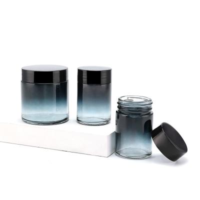 China Wholesale Blue Glass Freshness Storage Containers Jar With Black Lid For Tea Coffee Flower Sugar Glass Storage Jar Kitchen Dry for sale