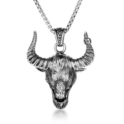 China Retro Street Bull Tau Titanium Steel Necklace Hip Hop Trendy Men's Punk Fashion Pendant for sale