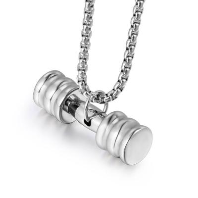 China Factory Outlet Fashion Fitness Dumbbell Necklace Punk Bossy Couple Titanium Steel Pendant for sale