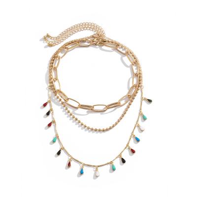 China Trendy Wild Geometric Female Creative Tassel Water Color Pearl Necklace Personality Joint Necklace Drop for sale