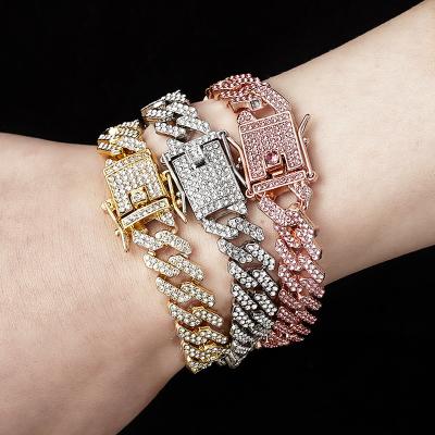 China Punk and American of 2022 European hip-hop style full diamond micro-encrusted Cuban bracelet big gold chain for sale