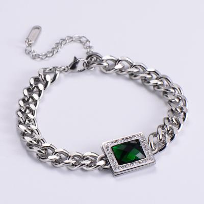 China High Punk Wholesale Unisex Jewelry Set Emerald Square Crystal Stainless Steel Cuban Bracelet for sale