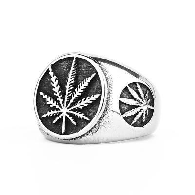 China Fashion Environmental Friendly Trend Maple Leaf Exquisite Stainless Steel Men's Punk Leaf Ring for sale