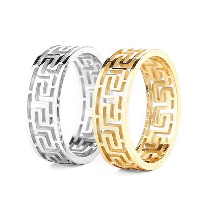 China Environmentally Friendly Wholesale Hot Selling Geometric Engraving Characters 18K Stainless Steel Irregular Thick Punk Rings for sale