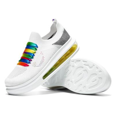 China 2020 Summer Durable Personality Fly Knitting Air Cushion Breathable Women Running Shoes White Fashion for sale