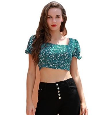 China 2022 summer QUICK DRY sexy crop top women square neck flower printing crop top soft top for sale