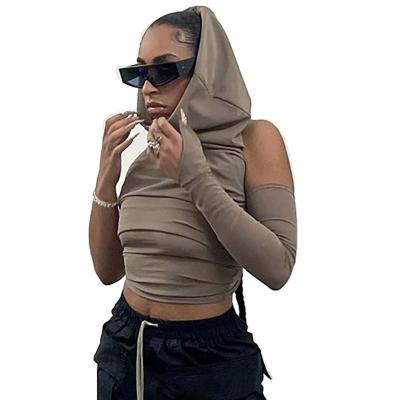 China 2022 Autumn Hot Sale Women's Sexy Anti-wrinkle Tops Full Body Hoodie One Shoulder Solid Color Tops For Casual for sale