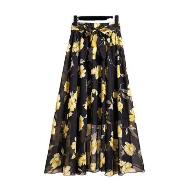 China 2022 Sale Women's Hot Maxi Skirts Casual A-Line High-Waisted Skirt Anti-Static Long Skirt Chiffon Floral Printed Maxi Skirts for sale