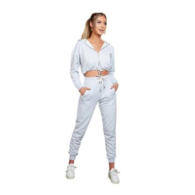 China Custom Women Causal Cotton Breathable Two Piece Clothing Hoodies And Jogger Sets For Ladies Casual Regular Solid Pattern Knitted Fall for sale