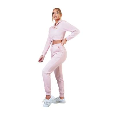 China Breathable Custom Pink Jogger Pullover Women Set Top Crop Hoodie Women Sweatshirt for sale