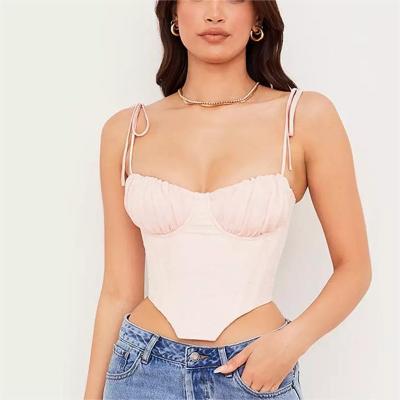 China Amazon Hot Sale Women's Pink Anti-pilling Fishbone Crop Tops Lace Up Sling Party Irregular Ultra-short Sleeveless Top For Women for sale