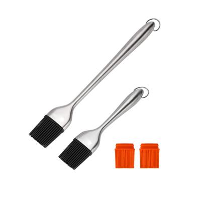 China Thermal resistance hot Amazon sale food grade kitchen 304 stainless steel handle oil brush BBQ silicone brush for sale