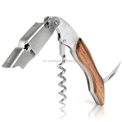 China Amazon Custom Logo Wooden Handle Wine Corkscrew Viable Hot Selling Wine Opener for sale