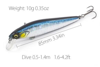 China Hot Vivid Fish Action Wholesale Japan Quality Wobbler Fishing Swimming Minnow Lures 85mm Minnows 10g Bait 85mm Sinking Lures for sale