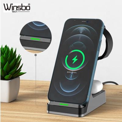 China Tablet Wireless Charger Stand, 3 in 1 Wireless Charging Station, 15W Pad Fast Charging Dock for Apple Watch Series, AirPods, iPhone, Samsung for sale