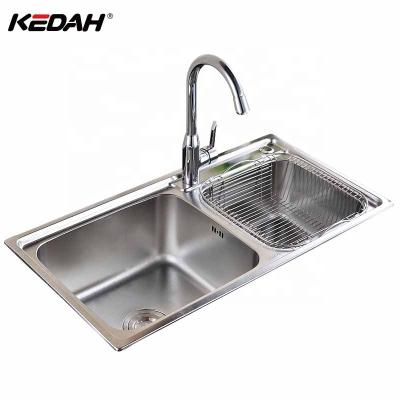 China Without Faucet Discount Price Cheap Price 304 Stainless Steel Double Bowl Deep Kitchen Sink With Strainer for sale