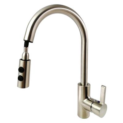 China Thermostatic Faucets cUPC Lead Free NSF AB1953 Certified Nickel Brushed Single Handle Pull Down Kitchen Faucet With 2 Function Sprayer Head for sale