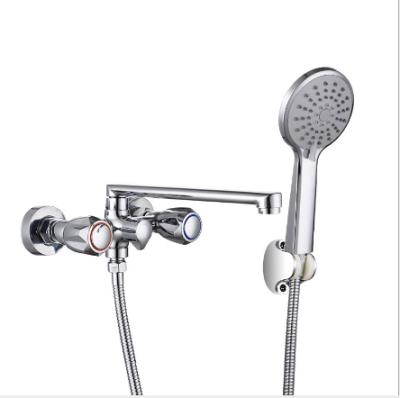 China New Brass Material Double Handle Long Slide Bar Wall Mounted Multifunctional Movable Spout Bathroom Shower Faucet for sale