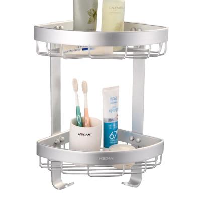 China Durable / Fashion / Economical Silver Aluminum Corner Shower Caddy Corner Shelf Bathroom Two Tiers Wall Mount Shelf for sale