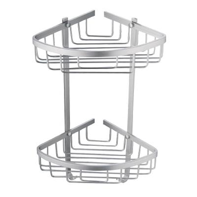 China Durable/Fashion/Economic Hardware Bathroom Aluminum Corner Wall Mount Shelf Bath Shower Corner Basket Double Tiers for sale