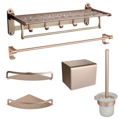 China Durable / Fashion / Economical Wall Mount Bath Accessory Set Aluminum Rose Gold Bathroom Fittings Accessory Towel Rack Paper Box for sale