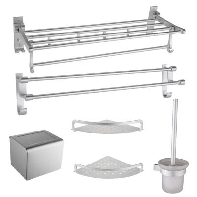 China Durable/Fashion/Economic Silver Color Bathroom Aluminum Paper Towel Rack Bar Set Two Tiers Corner Shelf Basket Hardware Accessory Set for sale