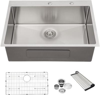 China Without Faucet 24*18 Inch Gauge 16 Stainless Steel 304 R10 Welded Topmount Single Bowl Drop-In Tapered Handmade Kitchen Sink for sale