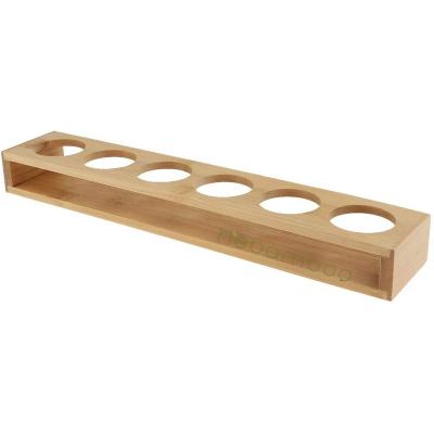 China 6 Holes Barware Plant Tool Organizer 6 Slots Straight Bamboo Wooden Shot Glass Holder for sale