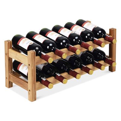 China 2 Tier 12 Plant Bottles 2-Tier Bamboo Wine Display Rack For Countertop Home Kitchen for sale