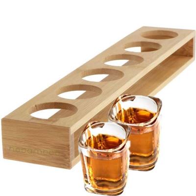 China Sustainable Factory Home Bar Accessories Upright Bamboo 6 Shot Glass Holder for sale