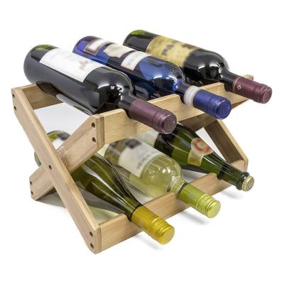 China Foldable Home Barware Storage Countertop Bamboo Wooden 6 Bottle Wine Rack for sale