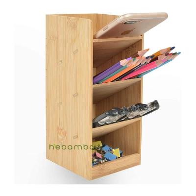 China Purpose Pen Holder Wooden Desk Organizer Bamboo Office Storage Multiple Pen Organizer for sale