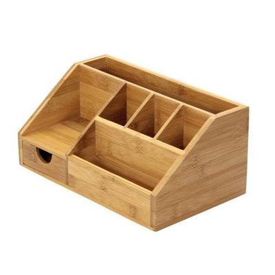 China Sustainable Home Office Bamboo Wooden Desk Organizer Bamboo Wood Desk Organizer with Drawer for sale