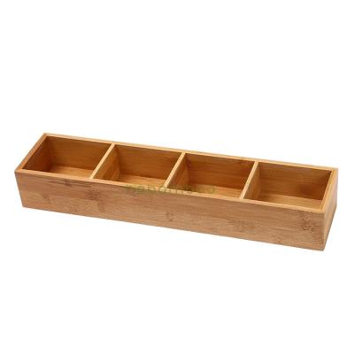 China 4 Section Sustainable Kitchen Office Home Bamboo Storage Organizer Box for sale