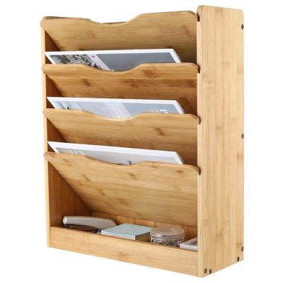 China Bamboo Wall Mounted Office Plant 5 Tier Office File Organization Storage File Folder Organizer for sale