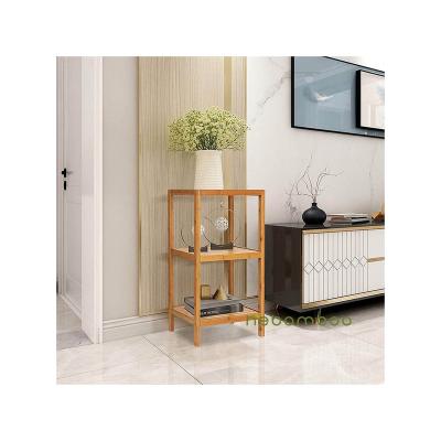 China Sustainable Natural Home Furniture 3 Tier Bamboo Wooden Floor Standing Corner Rack for sale