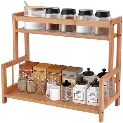 China Home Sustainable Eco Plant Supplies Bamboo Rack 2-Layer Kitchen Storage Organizer Shelf for sale